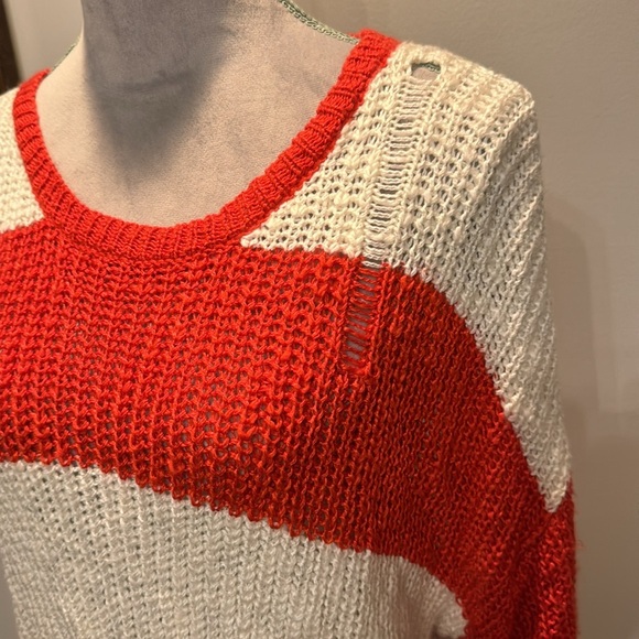 Cotton emporium soft distressed orange stripped crew sweater NWOT L - Picture 4 of 14